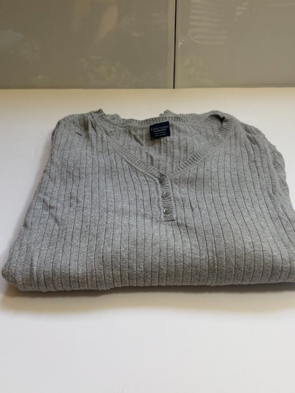 Faded Glory Gray Long-Sleeve V-Neck Sweater W 4X 100% Cotton